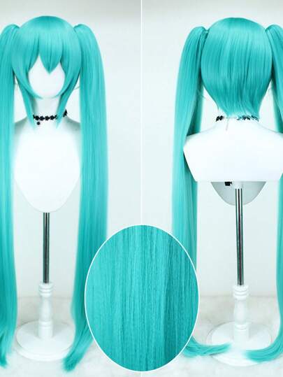 Tóc giả cosplay dài màu xanh dương, kiểu anime, buộc hai đuôi ngựa, có kẹp, làm bằng chất liệu tổng hợp, thích hợp cho Comic Con và lễ hội Carnival.