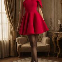 Ladies' One-Shoulder Bow A-Line Mini Dress, Vintage Sweet Style Party Dress, Fitted Bodice And Flowy Skirt, Suitable For Dates, Festivals, Special Occasions - Elegant Women's Clothing - 黑色 - 查看 3