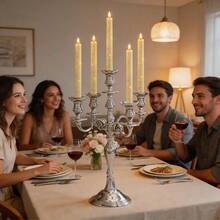6pcs/Set Remote Control Flameless LED Candle Lights With Realistic Flickering Flame Effect, Long Straight Candle Holders With Lighting String, Battery Powered Rotating Switch (Batteries Not Included), Ivory White Plastic Candle Holders, Suitable For Dinner, Valentine's Day, Wedding, Carnival, Party Decoration - 6pcs/set Remote Control - View 9