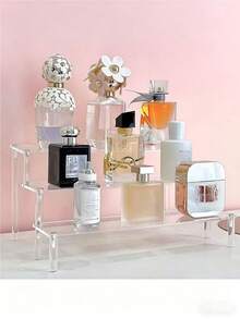 Estantería de almacenamiento de cosméticos de acrílico, estantería de exhibición transparente de varias capas, adecuada para perfumes, cuidado de la piel, maquillaje, se puede usar en el baño, el dormitorio, la decoración del hogar, diseño trapezoidal resistente - Multicolor - Ver 3