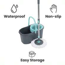 360° Spin Mop AndBucket With Wringer Set, Hands-Free Self-WringingFloor Cleaning System With 2 MicrofiberReplacement Heads, Adjustable 61" Handle ForHome Kitchen Bathroom Tile Hardwood - A - 查看 10