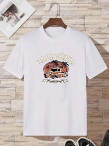 Off-The-Shoulder T-Shirt With Car And Letter Print - 白色 - 查看 2