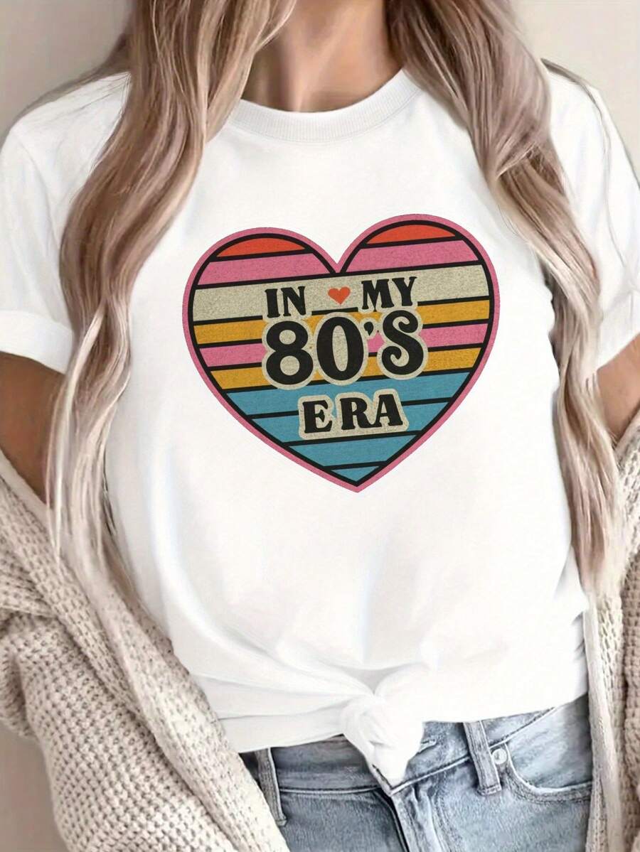Women's Pure 80s T-Shirt G500L - 80s Geometric Print Crew Neck Casual Comfort Fit - Machine Washable Top For 80s Themed Outfits And Casual Wear - 白色 - 查看 1