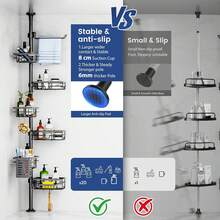 FEELSO Corner Shower Caddy Tension Pole, Adjustable 30-120 Inch Bathroom Organizer Storage, Rustproof 6-Tier Shower Corner Shelves, Towel Rack, Toothbrush Holder, Soap Dish Organizers - 黑色 - 查看 7