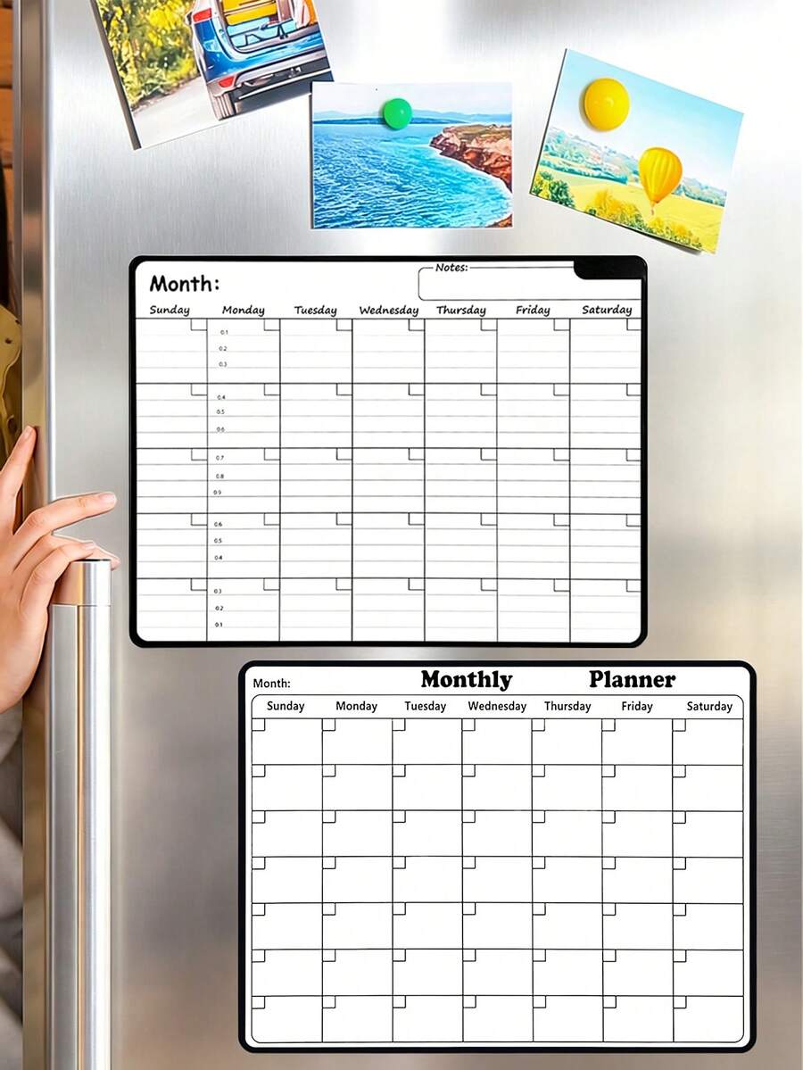 2pcs Magnetic Refrigerator Planner Set, Monthly Calendar + Weekly Meal Planner, Erasable Kitchen Food Tracker, Grocery List Memo Pad, Home Schedule Management Essential - Multicolor - View 1