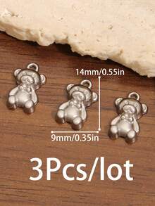 3 piezas/lote Encantos de oso lindos chapados en oro de 18K de acero inoxidable para hacer joyas, pequeños colgantes de oso aptos para accesorios de bricolaje de collar, pulsera y pendientes - Osa Menor - Ver 9