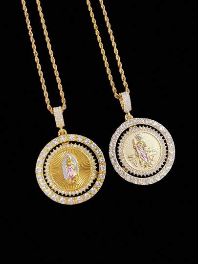 1 pieza Colgante de y 1 pieza Colgante de la Virgen María, Collar con colgante de estilo hip hop y punk para hombres, joyería vintage de moda, adecuado para uso diario o fiestas, regalo de Pascua