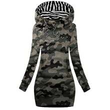 Vestido con capucha Casual Color sólido Manga larga Cordón Sudadera con capucha Vestido delgado con capucha Jersey Sudadera Vestido - Verde camuflaje - Ver 6