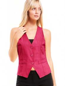 Women's Racerback Tuxedo Vest Slim Fit Stretch Waistcoat Versatile Dressy Casual Sleeveless Layered Outfit - 紫紅色 - 查看 4