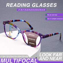 1pc/2pcs Colorful Multifocal Reading Glasses, 2-In-1 Progressive Lens, Comfortable Spring Temples, Classic Frame With Colorful Plaid, Distance & Near Vision, Fashionable Multifocal Readers - Brown Flower - View 5