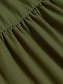 Falda plisada de cintura elástica de unicolor y multicapa, adecuada para vacaciones y primavera - Verde militar - Ver 6