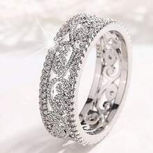 Nhẫn đôi hình chữ nhật ba lớp bốn chấu sang trọng, đá Cubic Zirconia tổng hợp, quà tặng đính hôn/cưới. - trắng - Xem 7