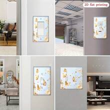 Placa de Tomada Tulipa Dourada Estilo Europeu (1 unidade) - Placa de Interruptor Plana Impressa 2D, Tom Dourado/Bege, Fácil Instalação com Clipe/Parafuso, Compatível com Interruptor de Alavanca Simples/Duplo, Tomada com Plugue Padrão Europeu, 2D Plana - A - Ver 2