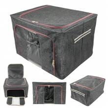 Contenedor De Almacenamiento De Ropa 66L Plegable, Contenedor De Mantas Con Ventana Transparente Y Marco De Acero, Organizador De Tela Con Cremallera Suave Y Asa Lateral, Organización Para Closet Hogar Y Espacios Reducidos - 66L Gris - Ver 2