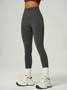 UONNOU Quần legging cạp cao không đường may, thích hợp cho mùa xuân/hè. - Màu xám đen - Xem 8