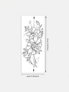 1 Stiker Tato Herbal, Huruf Bunga Garis Halus Berbentuk Garis Vertikal, Stiker Tato Sementara, Untuk Lengan, Perut, dan Kaki, Tidak Memantulkan Cahaya, Tato Realistis, Cocok untuk Semua Orang, Untuk Penggunaan Sehari-hari, Bertahan 7-14 Hari - Hitam - View 2
