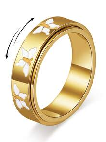 Butterfly Ring For Women, 18K Gold Plated Stainless Steel Rotating Anxiety Relief Jewelry - Butterfly - View 18