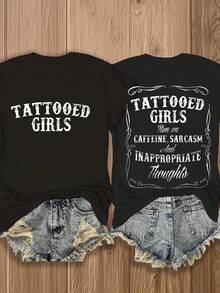 Double-Sided Print, TATTOOED. Colorful Women's T-Shirts. Breathable And Comfortable, Soft And Skin-Friendly, Exudes Refined Elegance. Great Gifts And Suitable For Everyday Wear And Various Occasions. Spring Outfit. - Black - View 6