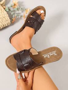 Ximi Ruo Sandal đế bằng nữ kiểu dáng La Mã đan lát, thích hợp cho mùa xuân, hè, đi biển, du lịch, phối cùng váy vóc và trang phục ngoài trời. - Cà phê nâu - Xem 6