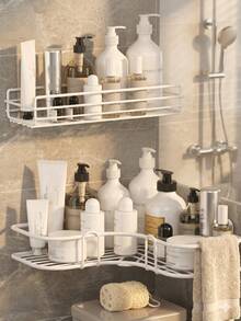 1pc No Drill Bathroom Shelf, Wall Mounted Shower Caddy, Corner Rack, Wall Hanging Storage Unit, Suitable For Kitchen, Home And Bathroom Decor, Storing Shampoo Etc.; Autumn Decor, Back To School Bathroom Accessory - White - View 5