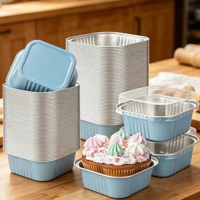 30/20/10 piezas Tazas cuadradas de aluminio mini con tapas, tazas para hornear, tazas para pasteles, tazas para hornear brownies y tartas de queso, tazas de aluminio cuadradas adecuadas para hornear brownies y postres, adecuadas para bodas y fiestas de cumpleaños (reutilizables)