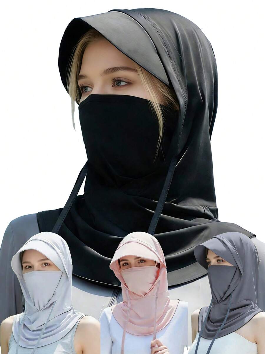 1pc Unisex Sun Protection Face Mask Hat Integrated Summer Sun Hat Full Face Ice Silk Breathable Neck Gaiter Driving Cycling Face Mask Neck Guard, Suitable For Daily Outings Shopping Travel Sun Protection Etc - C - View 1