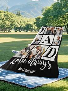 Personalized Custom Photo Blanket Father's Day Gift For Dad Best Dad Ever Photo Collage Blanket Customizable Flannel Throw Blanket Customized Soft Cozy Warm Flannel Blanket Personalized Blanket Party Sofa Blanket,Home Sofa Blankets Throw Blankets - Multicolor 21 - View 6