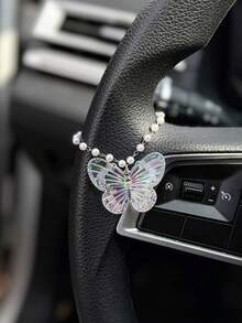 1pc Acrylic Butterfly Pearl Chain Steering Wheel Decoration Exquisite Interior Accessories For Women - Butterfly - View 10