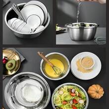 Bộ 4 tô trộn bằng thép không gỉ gồm tô salad và tô phục vụ - Tô trộn dung tích lớn bền chắc, thích hợp cho nhà hàng, dịch vụ ăn uống, làm bánh - Tô đựng thực phẩm chắc chắn, có thể rửa bằng máy rửa chén, xếp chồng lên nhau để tiết kiệm không gian. - Xám - Xem 9