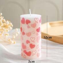 1/3 Packs White Printed Pillar Candles With Pink Heart Pattern - 3"Tall 2" Diameter, Dripless Smokeless Unscented Candles ForHome Decor, Valentine's Day, Wedding Centerpieces - A - View 10