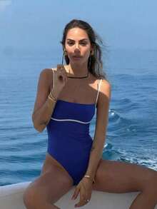 Body elegante y sexy de tirantes finos de color rojo para mujer, adecuado para fiestas y reuniones, vacaciones de primavera/verano - Azul - Ver 3