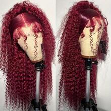 13x4 99J Burgundy Deep Wave Lace Front Wigs Human Hair 250% Density Transparent Lace Frontal Wigs Curly Wigs For Women Red Deep Wigs Pre Plucked With Baby Hair 99j Lace Front Human Hair Wigs - S99J - 查看 1