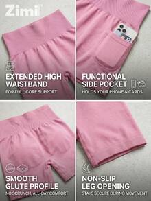 Zimi Collection Plus Size Women Solid Color Pocket Casual Versatile Daily Wear Sports Shorts - Pink - View 3