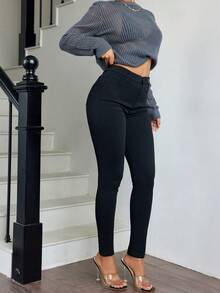 Apperloth A Pantalones pitillo de cintura alta negros de primavera - Negro - Ver 4