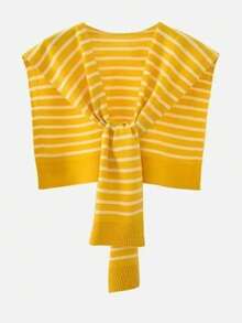 1 Stück Damen Mode gestreifter Strick-Cardigan mit kontrastfarbigem kleinem Schal, Frühling/Sommer/Herbst Sonnenschutz multifunktionaler Büro-Mesh-Schal für Klimaanlagenräume, Nacken- & Schulterschutz-Weste, geeignet für alle Jahreszeiten, RC Kleid - Verschiedenfarbig - Übersicht 7