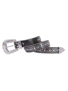 Thắt lưng đính đá Rhinestone phong cách miền Tây hoặc phong cách cao bồi dành cho nam và nữ dự tiệc, thắt lưng da đính đá Rhinestone sang trọng dành cho Halloween mùa hè, trường học mùa thu, mùa thu, Halloween - Bạc - Xem 11