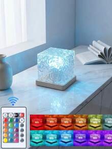 1 Stück LED Wellenprojektor Licht mit Berührungs-/Fernbedienung, leuchtender Kristallwürfel Lampe, 16 Farbmodi, USB betrieben, geeignet für Schlafzimmer, Wohnzimmer oder Büro Dekoration, für Teenager ab 14 Jahren, Nachttischlampe - Verschiedenfarbig - Übersicht 7