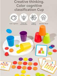 Montessori Early Education Color Sorting Fun Creative Stacking Cups Matching Cognitive Learning Toys, Baby Recognizing Colors & Geometric Shapes Intellectual Development - Multicolor - View 8