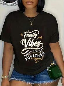 Familia Reunión atmósfera coincidencia camiseta-casual, negro con impresión dorada y marrón, "crear recuerdos juntos" diseño, lavable en máquina, cuello redondo, cómodo toda la temporada - Blanco - Ver 2