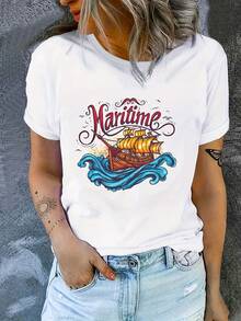 Camiseta suelta y cómoda impresa de Halloween, ropa de casa y ropa deportiva linda, Camiseta de trabajo y fiesta, Camiseta impresa, Desarrollo dirigido, Vestido deportivo de carrera - Blanco - Ver 2