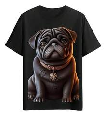 Pug Dog T-Shirts With Leather Collar - 黑色 - 查看 1
