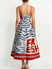 2026 Spring New Women's Clothing, Cross-Border European And American Dress, Sexy Waist-Cinching Pleated Solid Color Large Hem Strap Dress - 紅色字母 - 查看 5