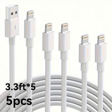 5pcs Lightning Fast Charging Data Cable, USB-A Interface High-Speed Transmission Charging Cable, Compatible With IPhone All Series, And IPod Devices, Home / Office / Car Universal Charging Cable Set - White - View 1