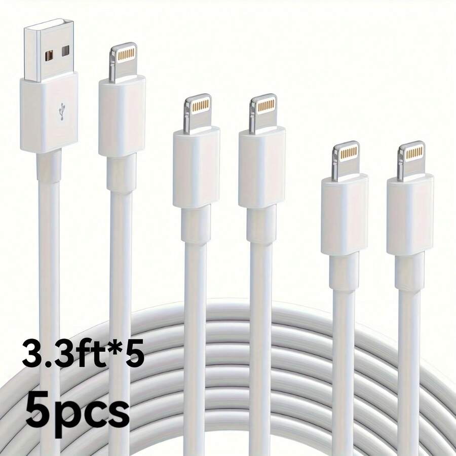 5pcs Lightning Fast Charging Data Cable, USB-A Interface High-Speed Transmission Charging Cable, Compatible With IPhone All Series, And IPod Devices, Home / Office / Car Universal Charging Cable Set - White - View 1