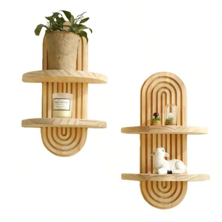 Wenqik Boho Wall Shelf Rainbow Arch Wooden Floating Shelf Mid Century Bohemian Hanging Holder Double Vintage Wall Mount Altar Decor For Nursery Bedroom - 查看 15