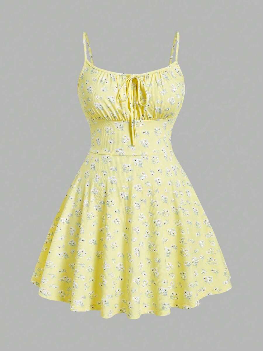 Vestido camisola con tirantes finos, elegante, floral, sin mangas, nueva moda - Amarillo - Ver 1