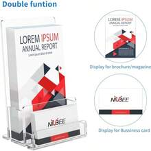 NIUBEE - Paquete de 6 soportes de acrílico para folletos de 4 pulgadas soporte transparente para folletos con soporte para tarjetas de visita de acrílico soporte de exhibición de volantes de plástico para revistas folletos menú revistas tarjetas de visita - Transparente - Ver 5