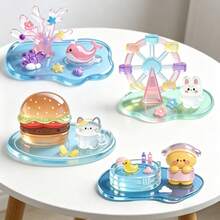 4 PCS Corner Cute Creatures 3D Stereoscopic Crystal Engraving Stickers, Handcrafted Decorative Cards, DIY Desktop Decorations, 3D Stereoscopic Engraving Stickers For Collage Play, Fun Handmade Stickers, Engraved Crystal Decorative 3D Stickers - Multicolor - View 1