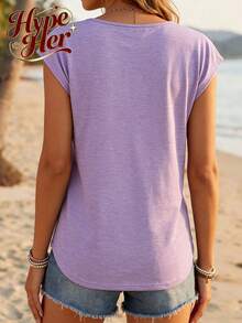 HypeHer New Summer 2026 Women's Versatile Commuter Pure Color Round-Neck Tank Undershirt Streetwear Slim Fit Camisole Tank Top, Spring/Summer, Summer Outfits For Women. - Màu tím - Xem 2