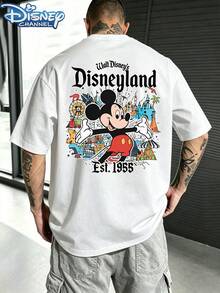 Disneyland Mickey Retro Print T-Shirt, Cartoon Mickey Fun Park Wind Print Men's Summer Short Sleeve Top, High Quality 100% Cotton Short Sleeve T-Shirt, Relaxed Breathable Casual Satin Short Sleeve, Men And Women Wear, Disney Lovers, Couples, Disneyland Travel Clothing, Everyday Wear, Street Wear, Vacation, Campus - 白色 - 查看 3